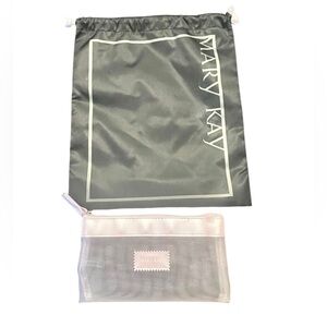 Vintage Mary Kay Travel Pouch Duo -  Sateen Drawstring & Pink Mesh Cosmetic bag